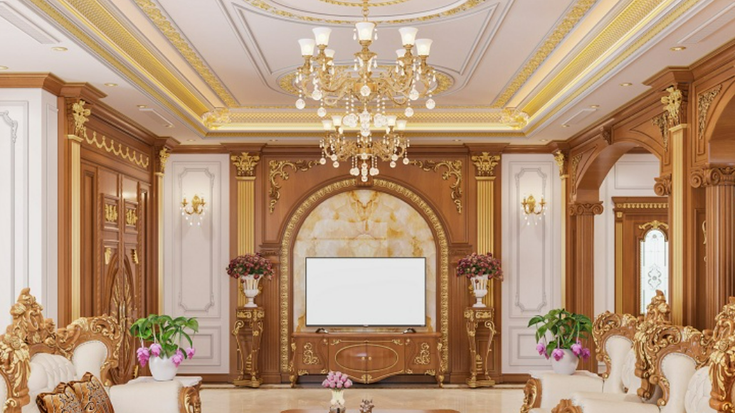 Vách tivi phòng khách cổ điển
